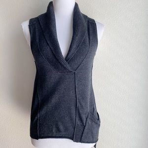 Eileen Fisher Petite Gray Merino Wool Collared Sweater Vest